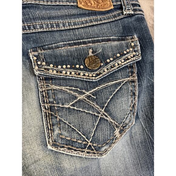 BKE Jeans Womens 31 Blue Sabrina Bootcut Denim Flap Pockets Thick Stitch Bling - Picture 4 of 16
